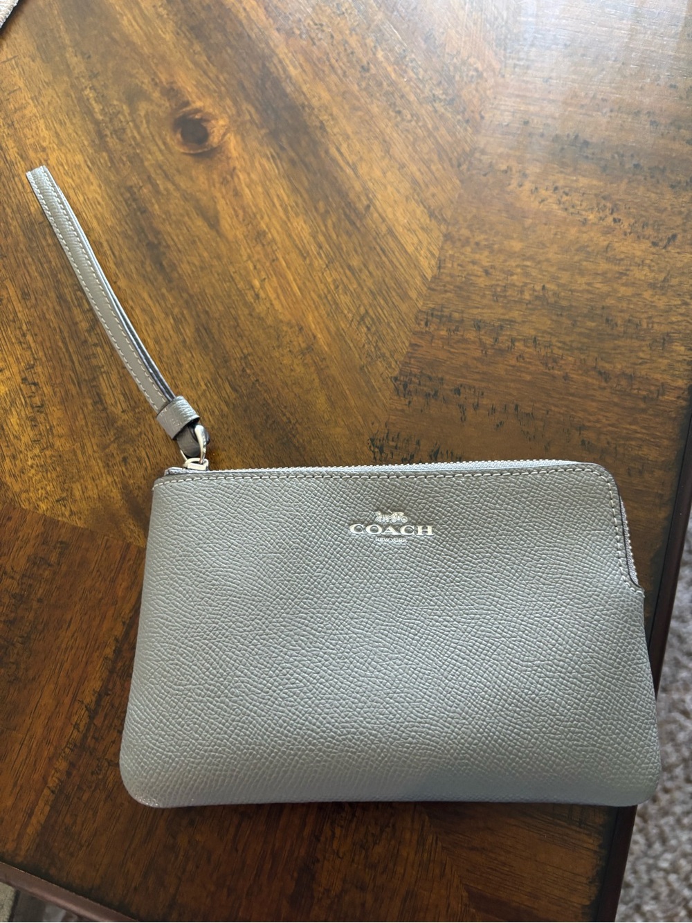 Coach Pebbled Leather Wristlet in Light Gray